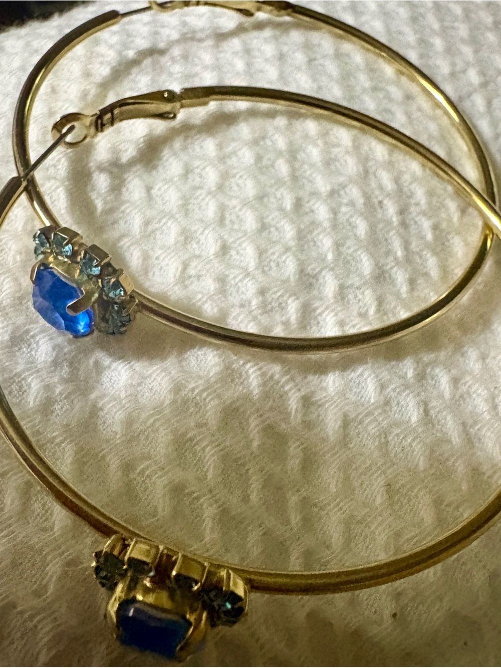 Gold Hoop Earrings with Blue Crystal Accents - Women Jewelry